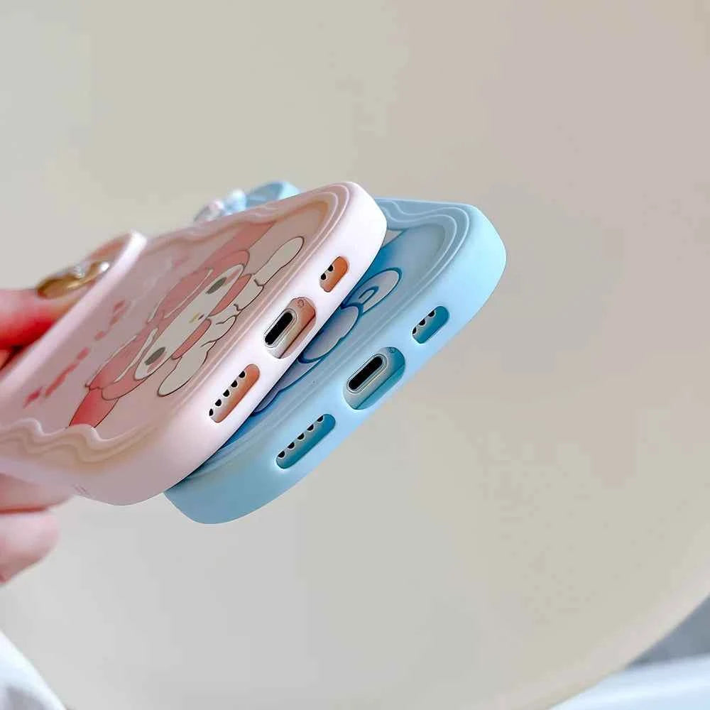 Cute Rabbit Dog Cartoon Sliding Camera Wave Phone Case for iPhone 7 8 15 Plus 14 Pro Max 13 Pro 12 11 X XS Max XR 16 Capa