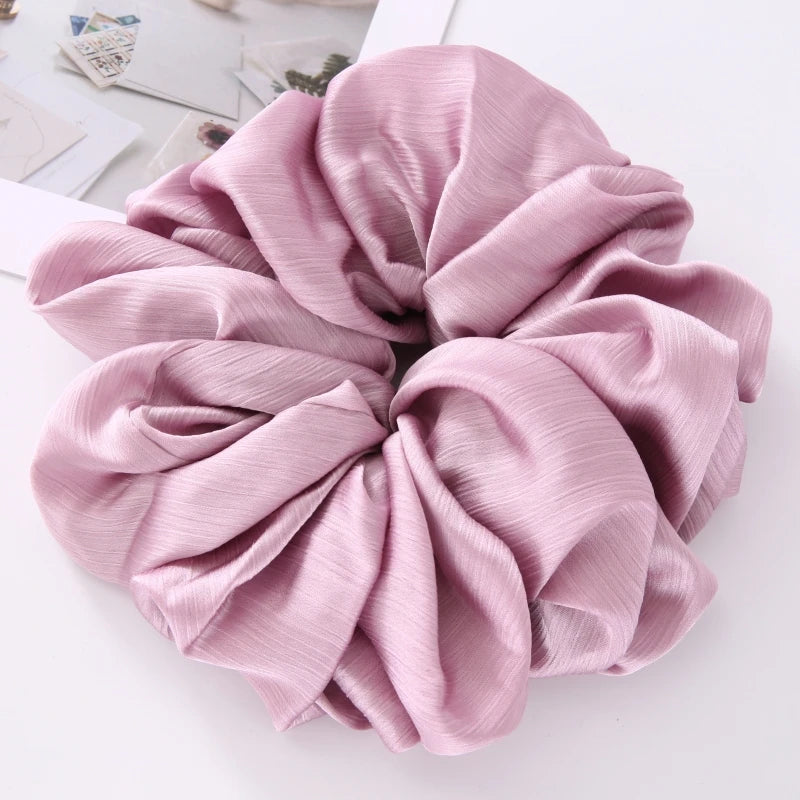 17Colors Big Size Crepe Satin Scrunchies Muslim Women Custom Elastic Volumizing Oversized Neat stitching Bunch Hair Tie - NamafadStore