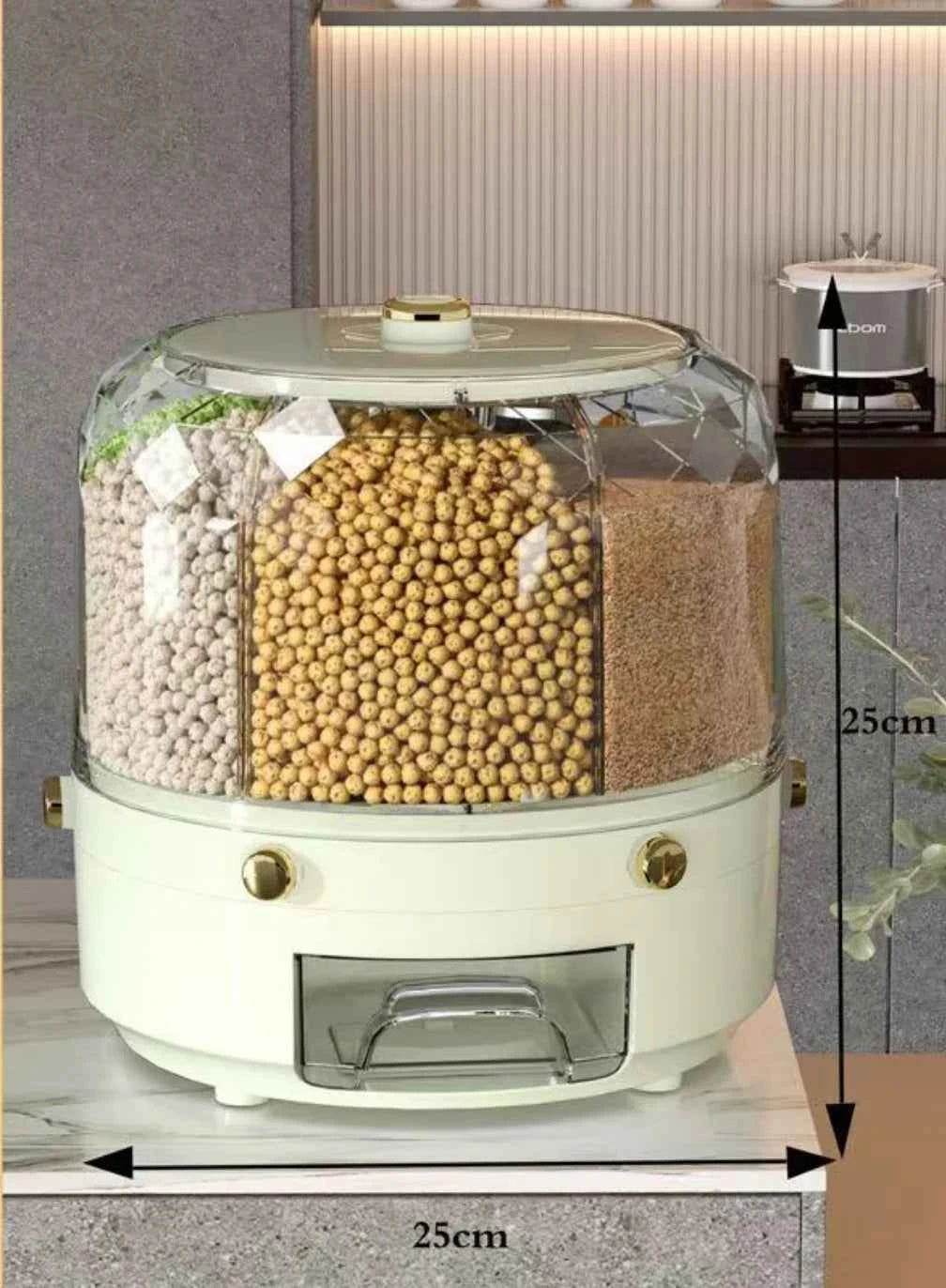 Kitchen Storage Box 360 Degree Rotating Rice Dispenser Sealed Dry Cereal Grain Bucket Dispenser Moisture-proof Food Container