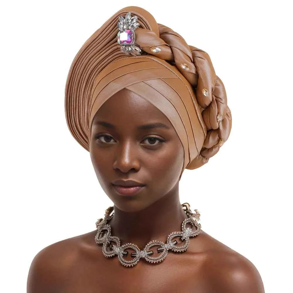 Elegant Braided Turban With Rhinestone Accents African Head Wrap For Women Perfect For Weddings & Party  Nigeria Autogele