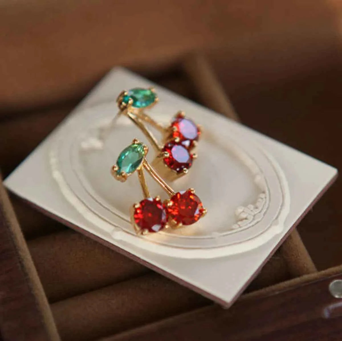 New Fashion Cute Red Zircon Cherry Stud Earrings Fashion Charm Crystal Party Birthday Holiday Gift