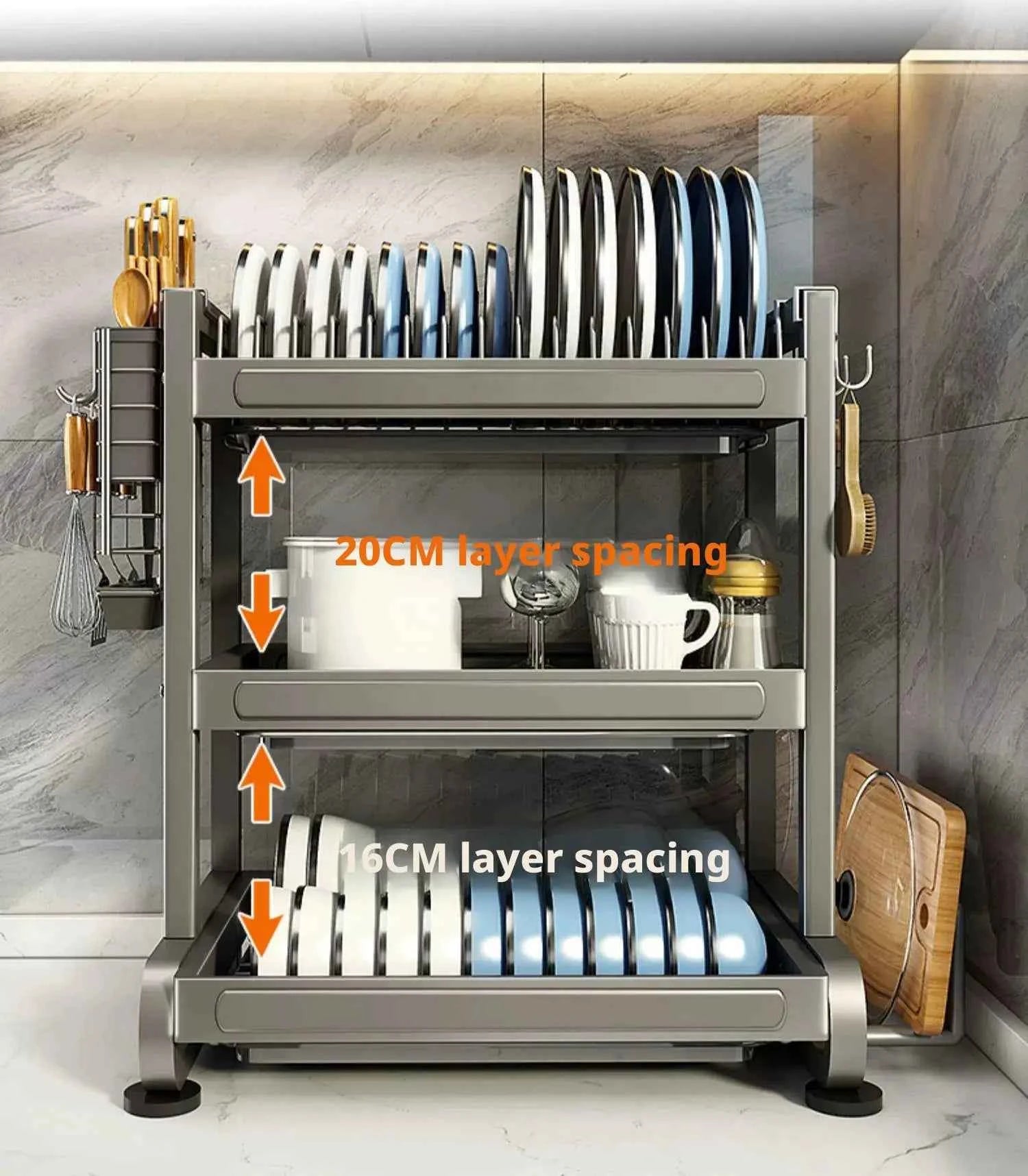 Kitchen Dish Bowl Drainer Storage Rack Countertop Dinnerware Organizer Drain Basket Household Dish Drying Rack Stand Shelf