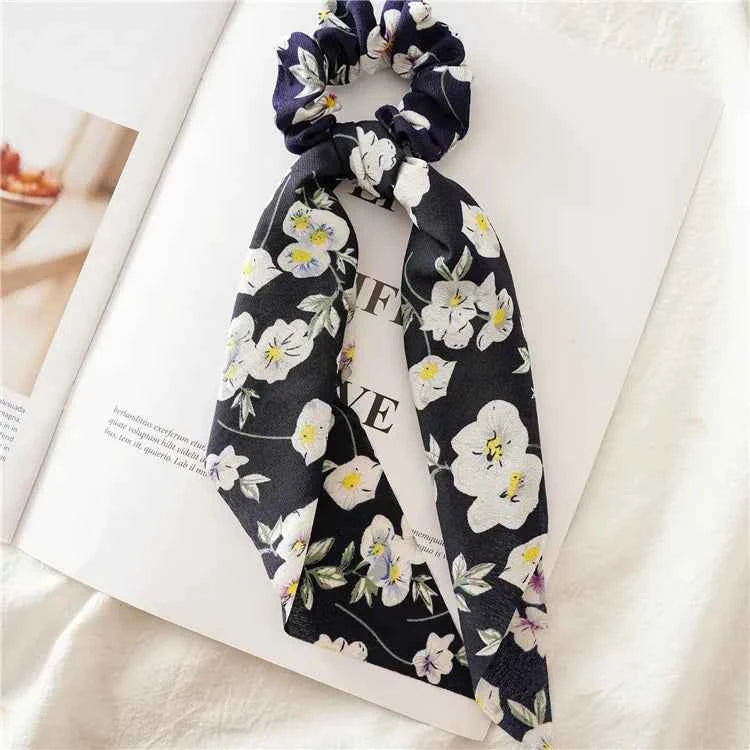 Fashion Leopard Print Bow Satin Long Ribbon Ponytail Scarf Hair Tie Scrunchies Women Girls Elastic Hair Bands Hair Accessories