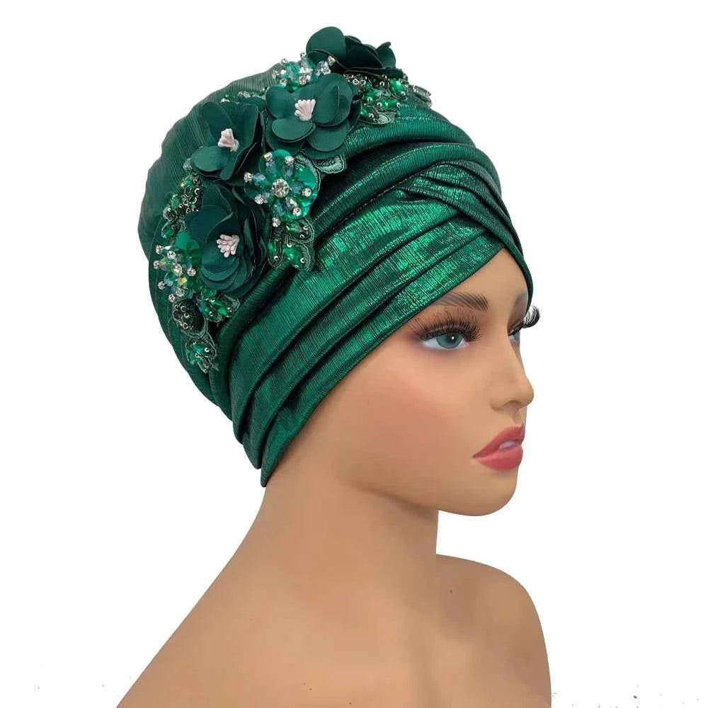 Already Made Wedding Geles Female Head Wraps with Diamond Flower 2024 New African Women's Turban Cap Nigeria Auto Gele Headtie