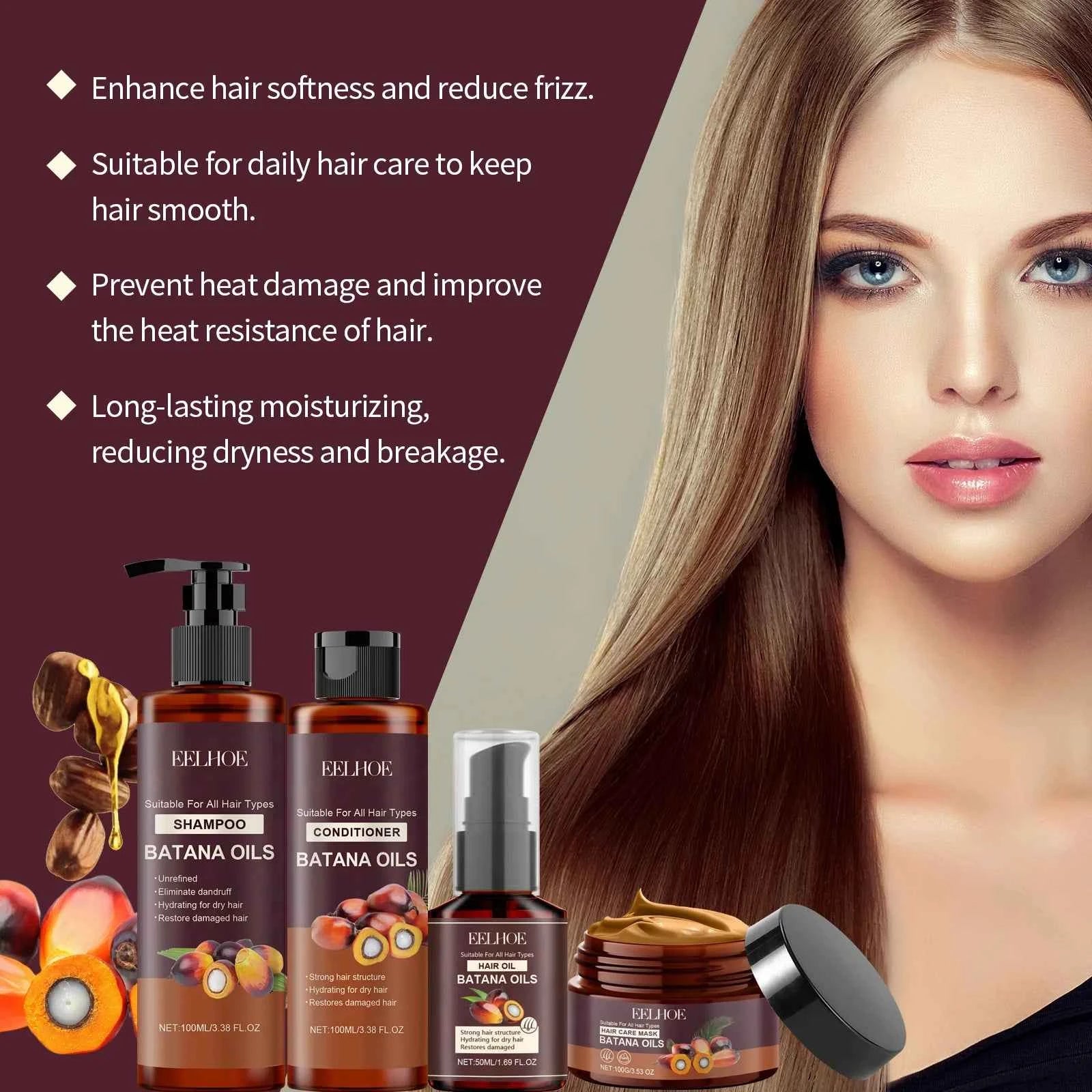 Batana Strengthening Hair Shampoo Conditioner Anti Frizzy Moisturizing Scalp Soften Hair Smoothing Repair Damaged Hair Care Set