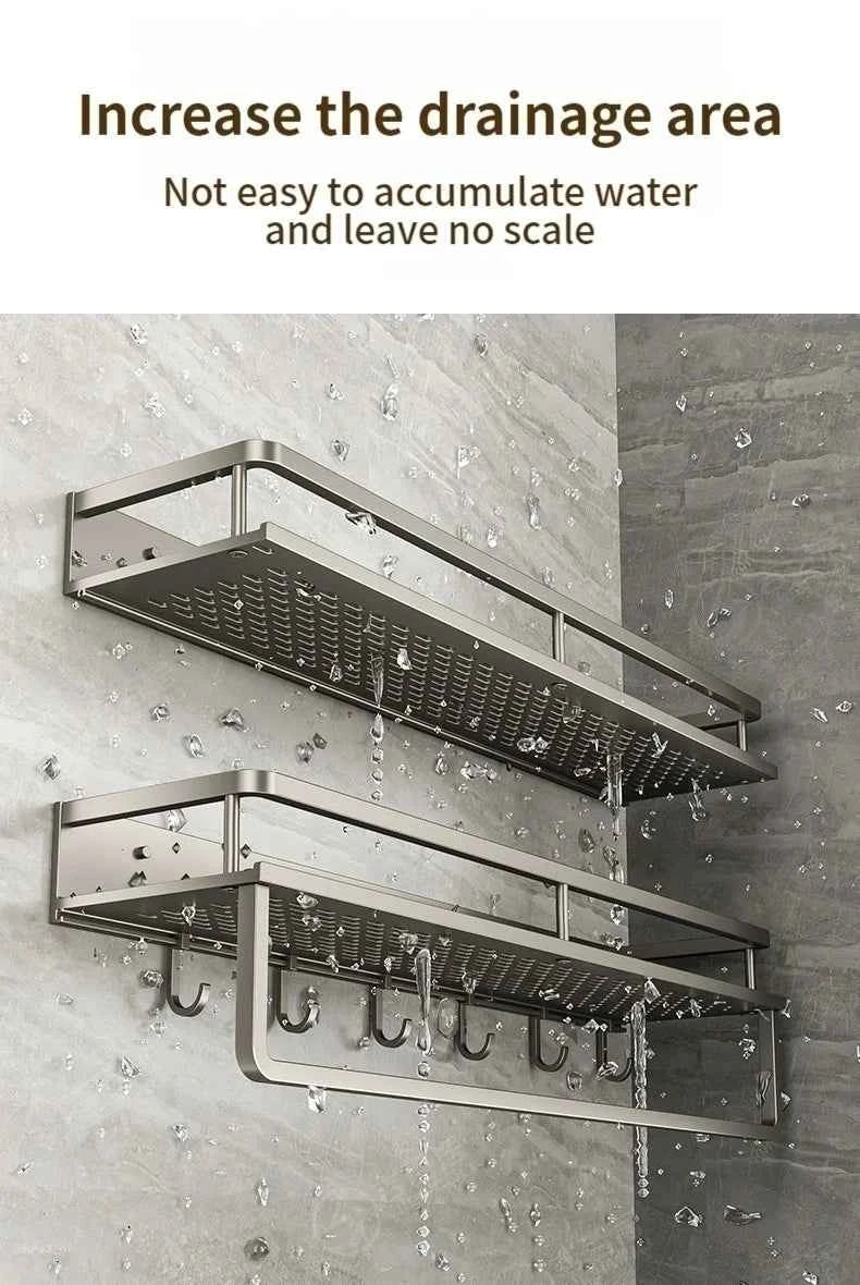 Aluminum Kitchen Shelf Wall Mounted Spice Organizer Rust and Moisture Resistant Bathroom Toiletries Storage Racks