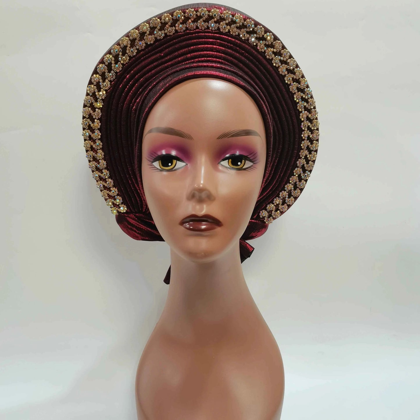 Nice African Turban Cap Plain Colors On Top Ready to Wear Nigeria Head Wrap Women Cap Nigerian Auto Hat Already Made 1 Pcs/pack