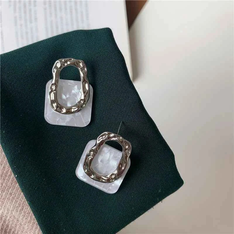 Korea Acrylic Resin Geometric Square Hanging Stud Earrings New Fashion Hollow Metal Trendy Earrings 2022 Jewelry Gift