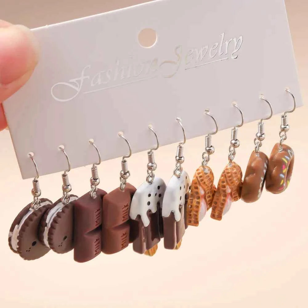 Aihua 10pcs Cute Cartoon Ice Cream Cookie Donut Chocolate Earring Set Acrylic Food Earrings for Women Kids Trendy Jewelry Gifts