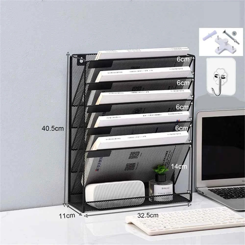 Metal Wall Mounted Magazines Newspaper Storage Rack For Home Office Books Newspapers Files Folder Desktop Tabletop Display Stand
