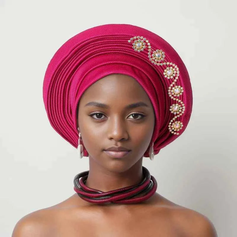 Nigerian Wedding Geles African Headtie Auto Gele Turbans for Women Aso Oke Fabric Muslim Headwear Headpiece Female Head Wraps