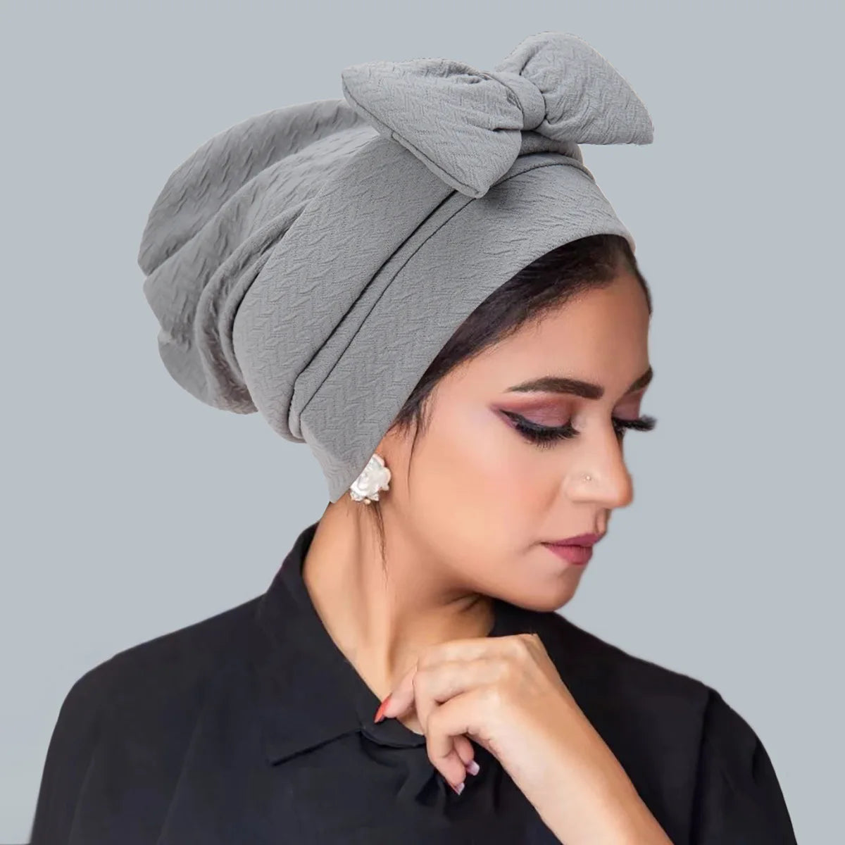 Trendy Crinkle Women's Hijab Solid Color Muslim Ladies Turban Bonnet Flower Decor Ramadan Head Wrap Head Scarf Indian Hat Mujer - NamafadStore