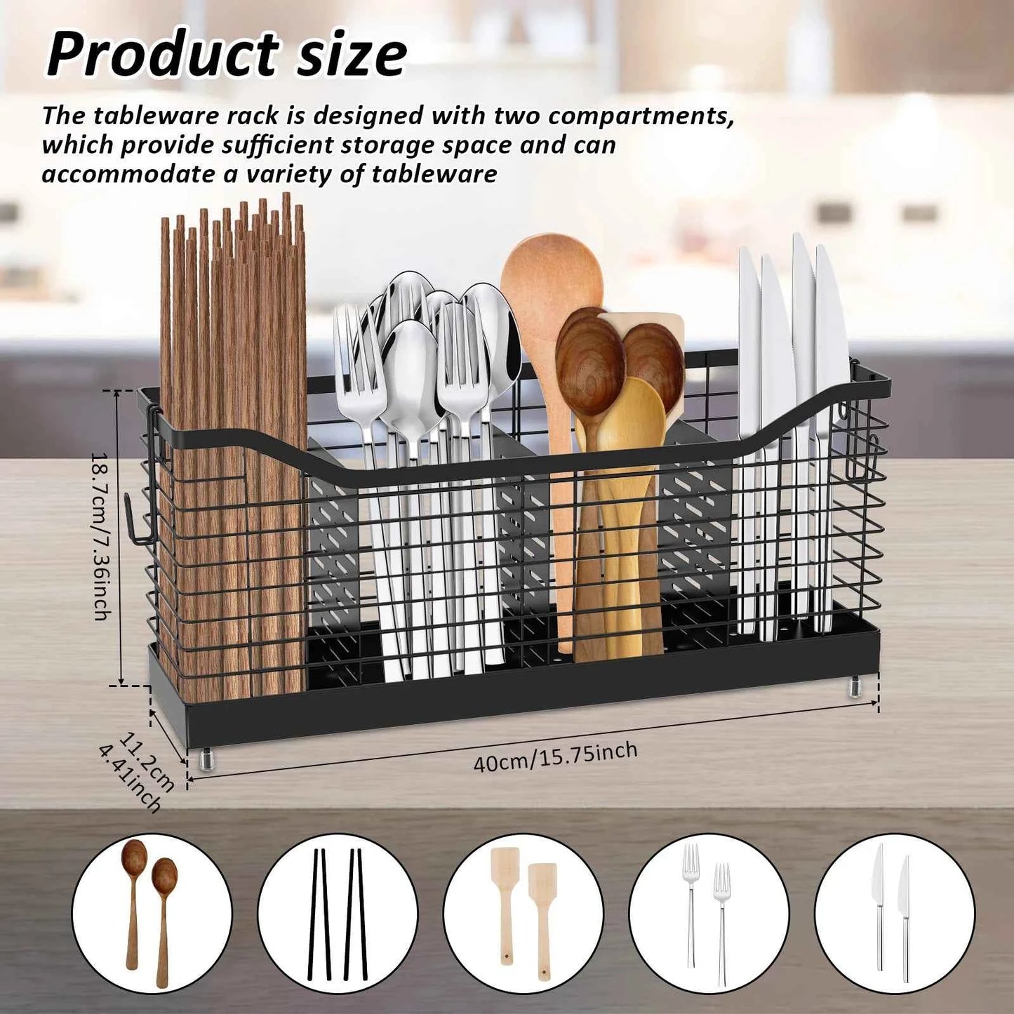 Stainless Steel Utensil Storage Rack Kitchen Chopstick Hanging Holder Cutlery Scoop Storage Basket Sink Countertop Organizers