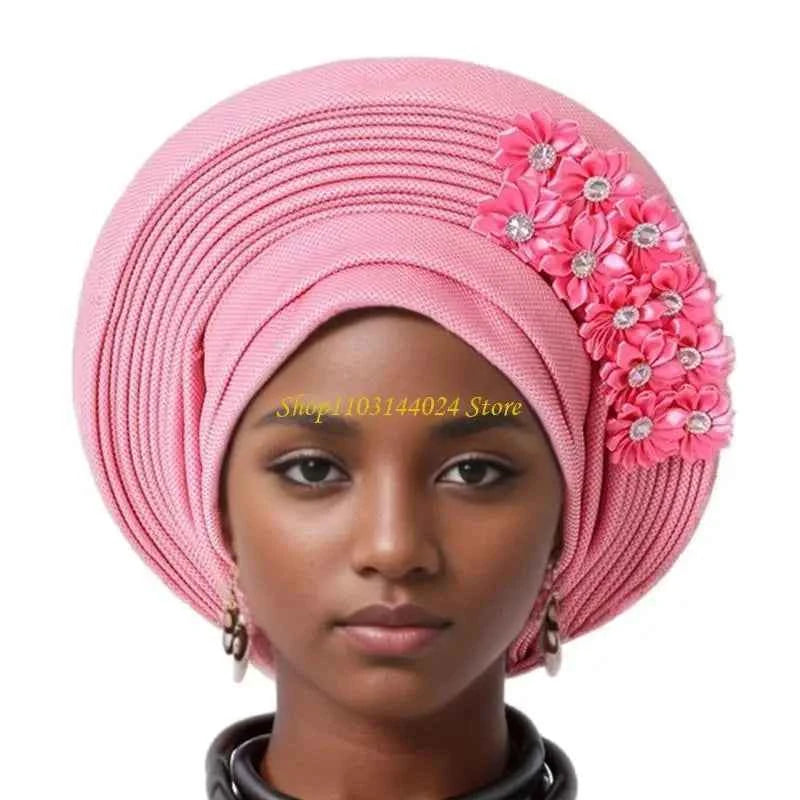 N5KE Flower Turban Hat African Headwrap Hat Formal Event Wedding Multilayer Turban