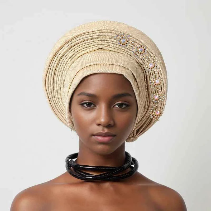 Nigerian Wedding Geles African Headtie Auto Gele Turbans for Women Aso Oke Fabric Muslim Headwear Headpiece Female Head Wraps