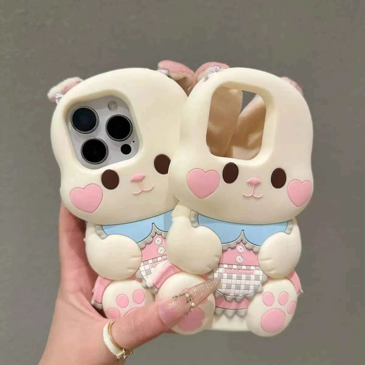 3D Plush Ears Rabbit Phone Case For iPhone 17 16 Promax 15 14 13 12 11 Pro 6 7 8 Plus X XS XR Max Cartoon Soft Silicone Cover