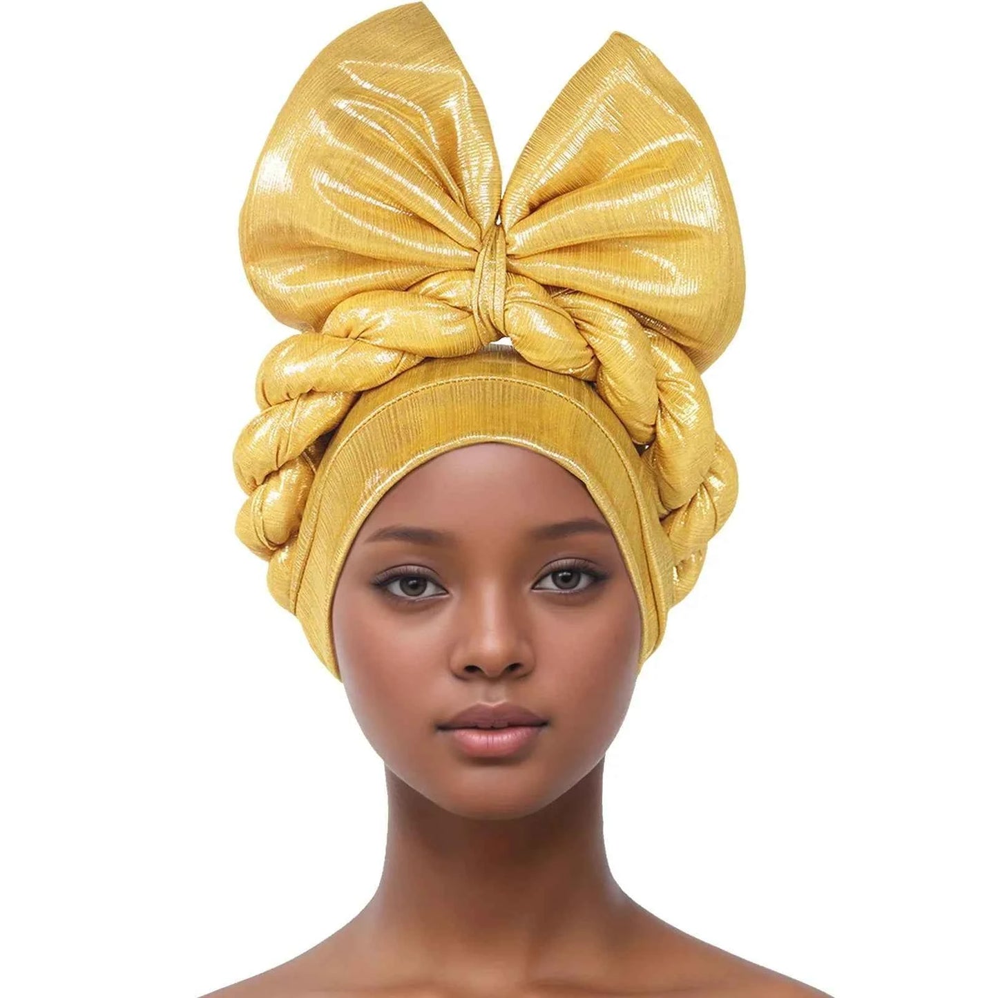 African Lady Head Wraps Nigeria Autogele Headtie Wedding Party Headgear Turbante Mujer Exaggerated Bow Turban Cap for Women