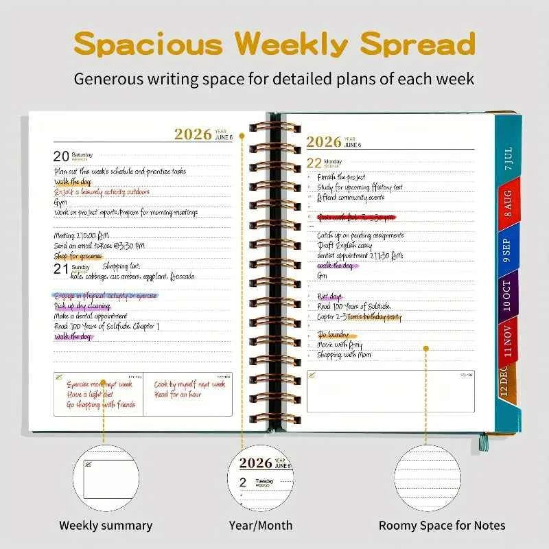 2026 Student Daily & Weekly Planner - Spiral Bound, Hard Cover, Academic Year Schedule Book for School, College, Homework