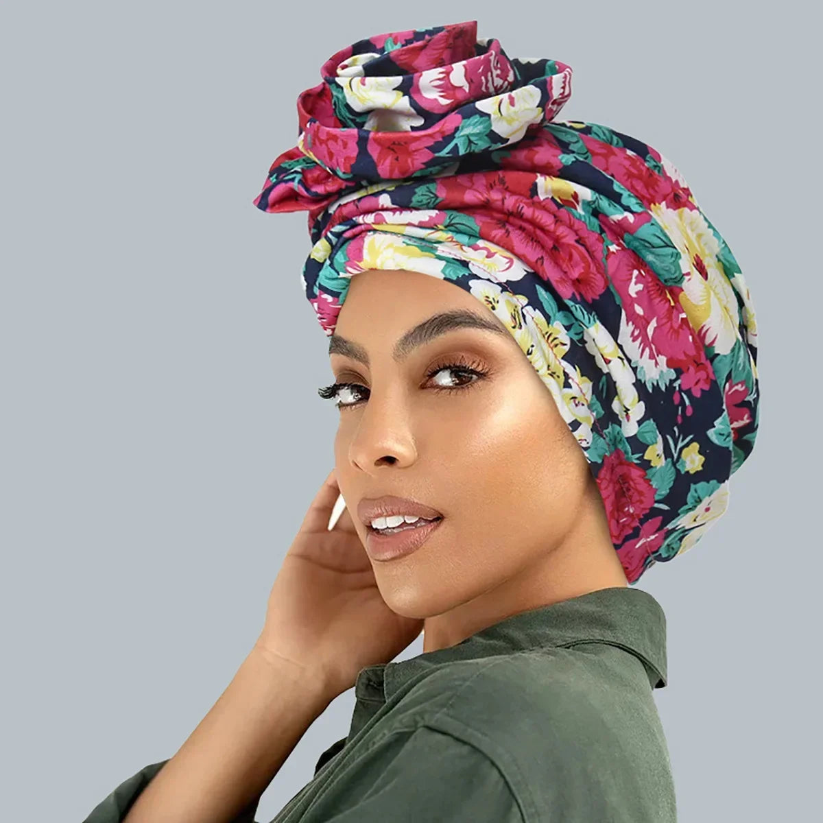 New African Women Print Turban Flower Beanies Bonnet Muslim Hijab Headscarf Hair Loss Head Wrap Bandanas Headband Turbante Mujer - NamafadStore