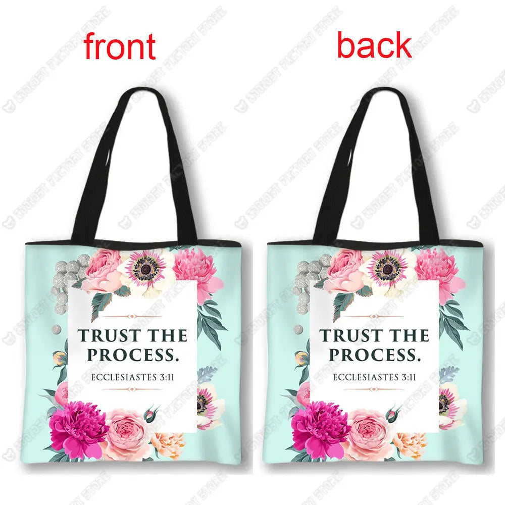 Christian Bible Verse Print Handbag God He Will Sustain You Lady Shopping Fashion Shoulder Bag Girl Travel Tote Bag Gift