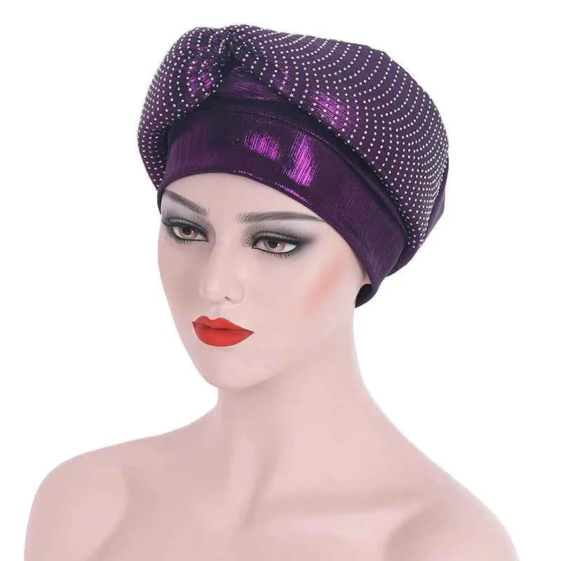 Glitter Diamonds Headband Turban Cap African Headtie Women's Head Wraps Headscarf Bonnet Nigerian Wedding Party Headwear Hat