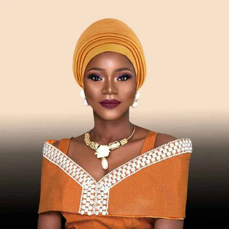 Multilayer African Women's Turban Cap Female Head Wraps Pleated Auto Gele Cap Headtie Muslim Headwear Party Headpiece