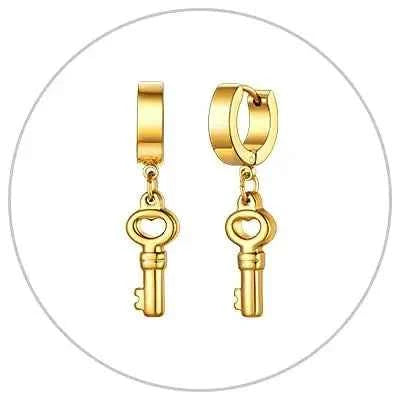 Stainless Steel Charms Dangle Drop Earrings Ankh Cross Padlock Italian Horn Evil Eye Key Lock Rivets Moon Unisex Drop Earrings