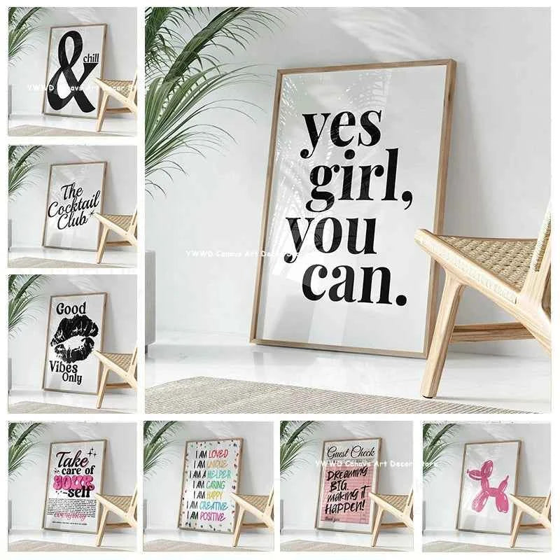 Yes, Girls, You Can Be Sure That Canvas Posters Take Care Groovy Typography Pink Aesthetics Wall Art Printing Modern Home Decor