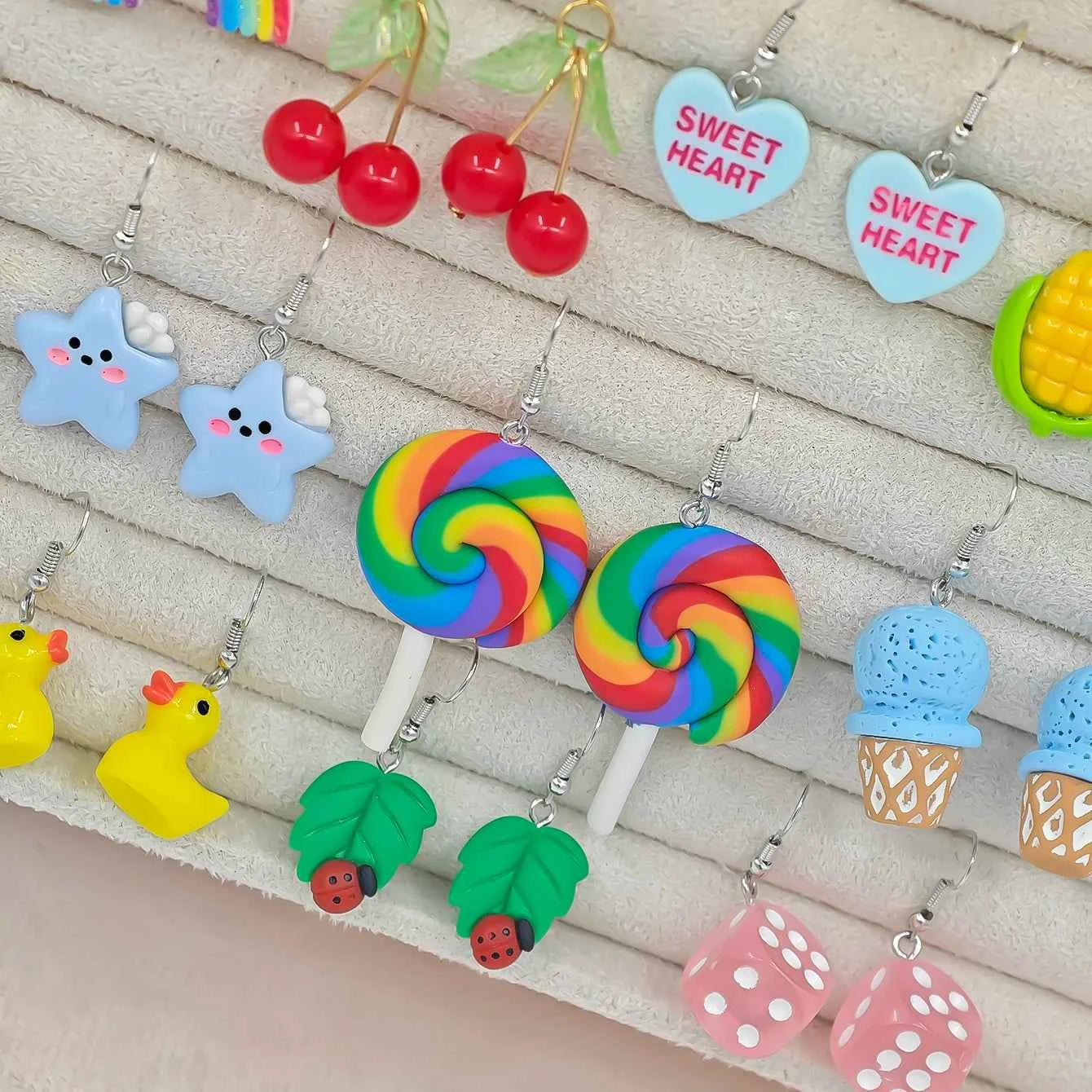 40pcs Cross border Hot selling Luminous Resin Earrings Fun Simulation Love Rainbow Candy Corn Pendant Earrings Set
