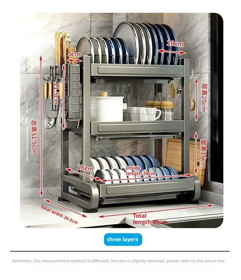 Kitchen Dish Bowl Drainer Storage Rack Countertop Dinnerware Organizer Drain Basket Household Dish Drying Rack Stand Shelf