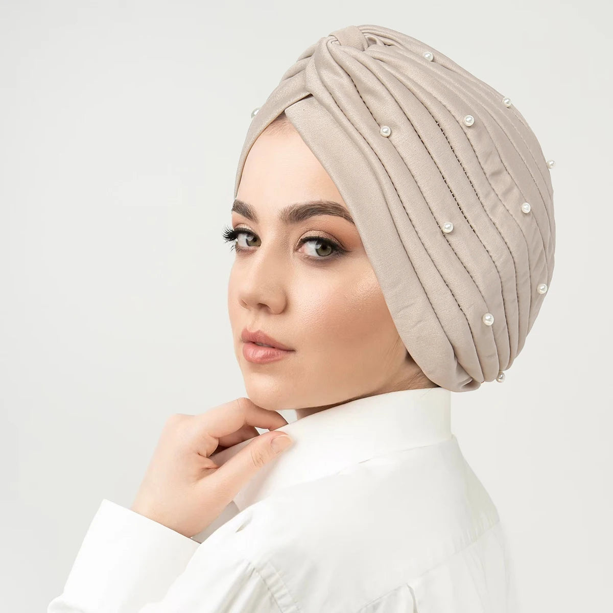 Solid Color Pearl Crinkle Women Muslim Hijab Caps Wrap Head Soft Elastic Ladies Turban Bonnet Islamic Clothing Accessories - NamafadStore