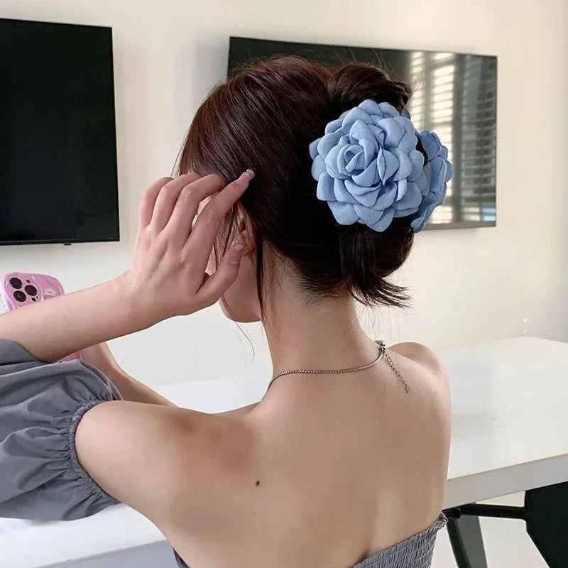 French Romantic Rose Flower Hair Clip Women Elegant Large Shark Clip Hair Claw Ponytail Barrettes Girl Hair Accessories Headwear