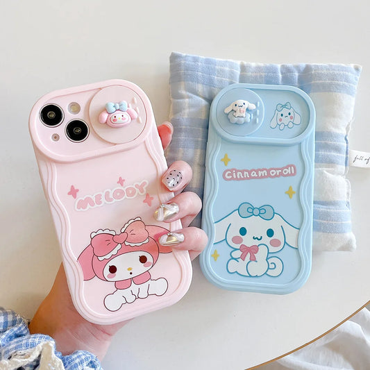 Cute Rabbit Dog Cartoon Sliding Camera Wave Phone Case for iPhone 7 8 15 Plus 14 Pro Max 13 Pro 12 11 X XS Max XR 16 Capa