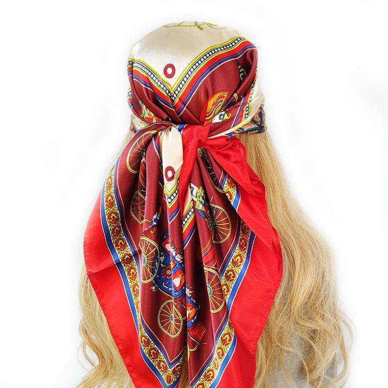 New 90*90cm Retro Brand Women Silk Scarf Bandanna Fashion Bohemian Pattern Square Hijab Lady Wrap Headband foulard muffler