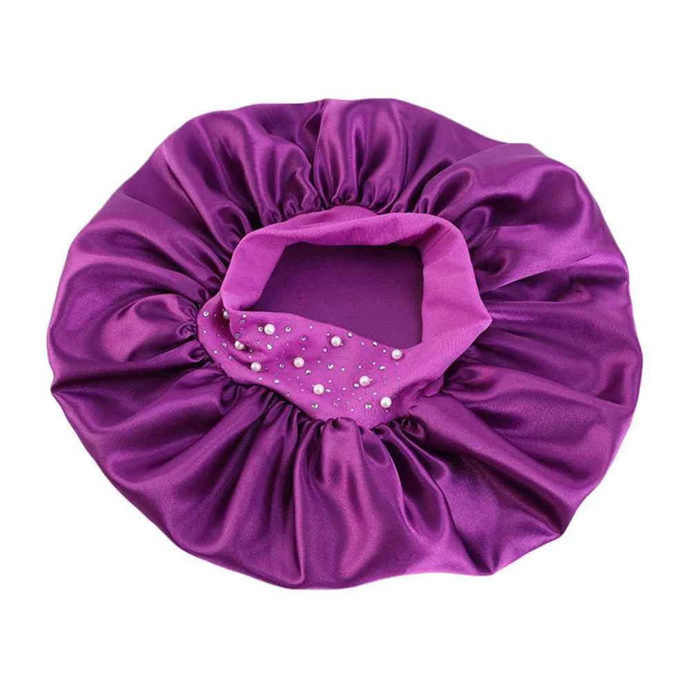 Newly Satin Sleep Cap Rhinestone Sleeping Bonnet Women Hat Night Hair Care Salon Shower Makeup Headband Muslim Hijab Head Cover