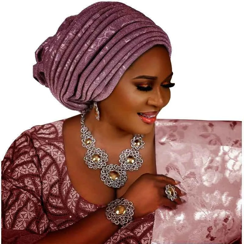 2025 Fashion Women’s Pleated Turban Cap – Auto Gele African Head Wrap for Weddings & Parties