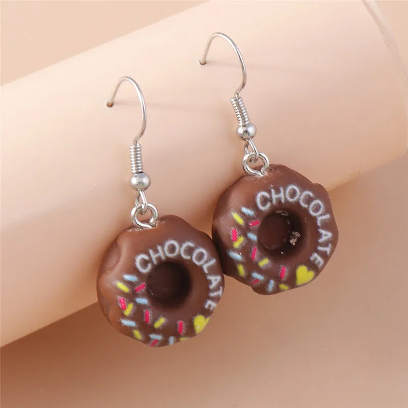 Aihua New In Women Earring Resin Funny Food Earrings French Fries Cookies Ice Cream Bread Hot Dog Pizza Chocolate Girl Kids Gift