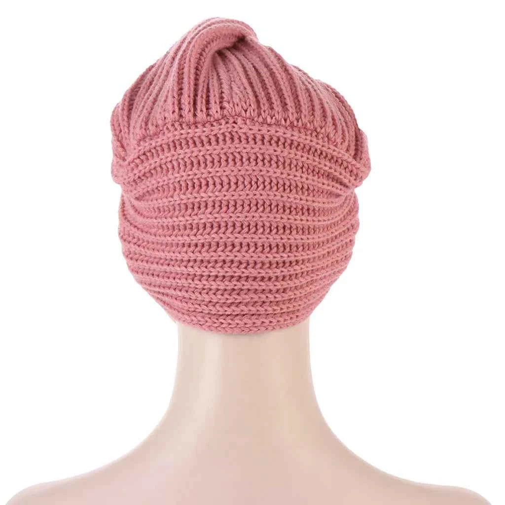 Muslim Fashion Imitation Cashmere Turban Caps for Women Bohemian Style Hijab Caps Indian Hat Solid Color Ladies Knitted Cap