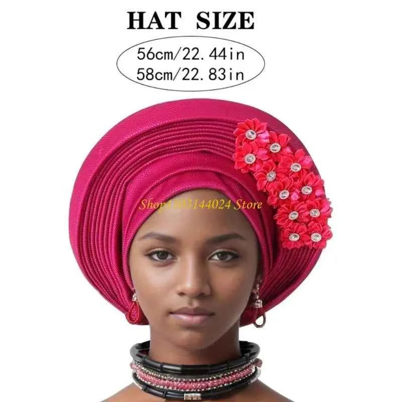 N5KE Flower Turban Hat African Headwrap Hat Formal Event Wedding Multilayer Turban