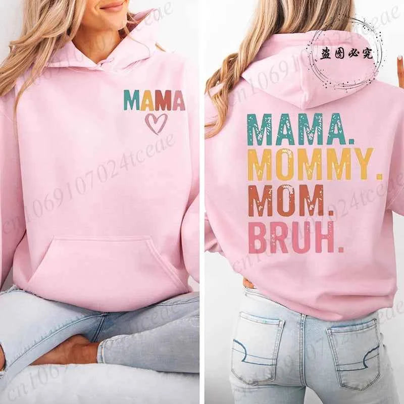 Women's Mama Graphic Fleece Hoodies Casual Long Sleeve Sweatshirts Mama Mommy Mom Bruh Print Zip Up Hooded Hoodies Tops Gifts