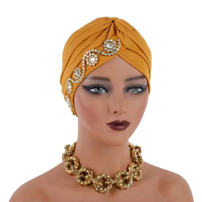 Fashion Turban Cap for Women Muslim Hijab Cap Islamic Headscarf Bonnet African Diamonds Head Wraps