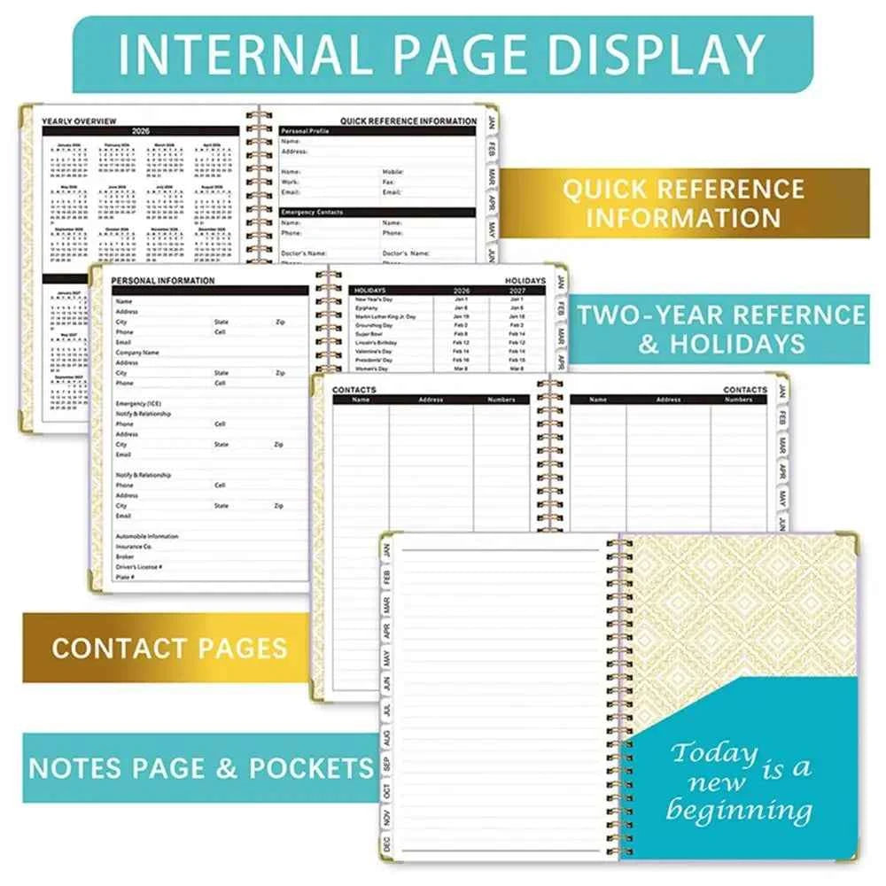 Yearly Schedule 2026 Planner Notebook Spiral Binding 365 Days Diary Office Work Planner 71 Sheet/142 Pages Plan Schedule
