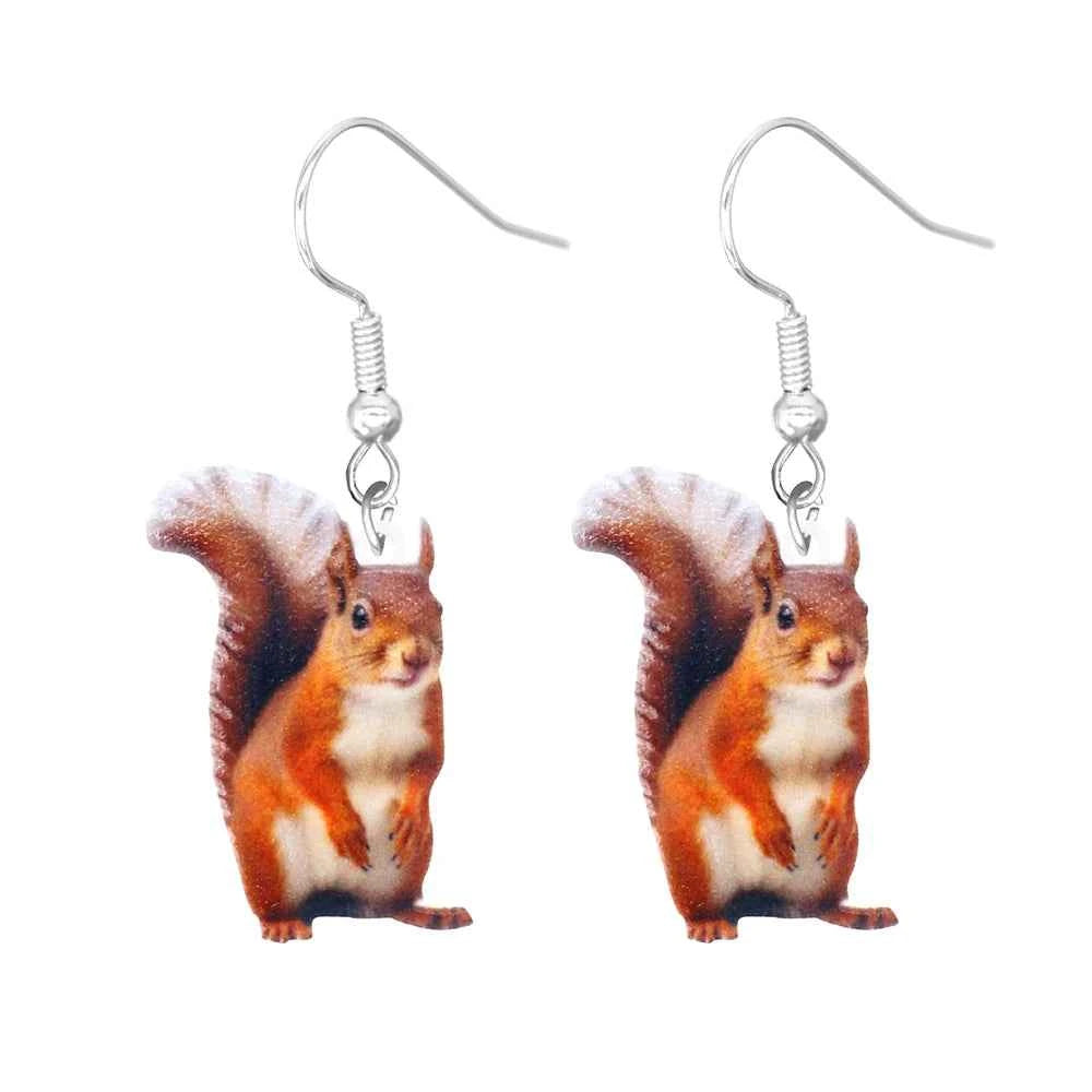 Animal earrings made of acrylic, cute and funny Hummingbird, goldfish, squirrel, parrot, owl, rooster, frog