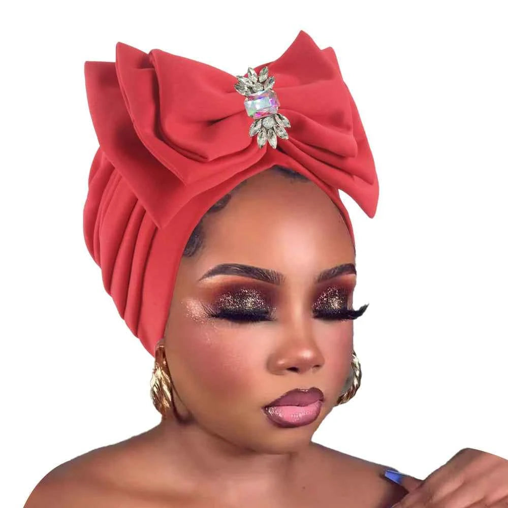 Women's Sweet Turban Cap with Multi Layer Bow Tie African Lady Head Wraps Bonnet