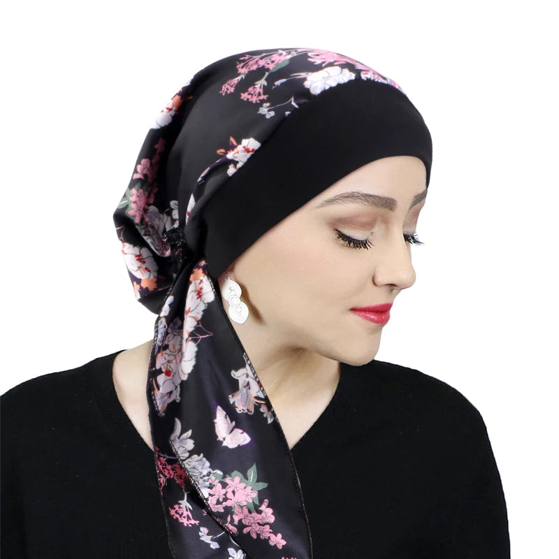 Printed Pre-tie Headscarf Women Elastic Muslim Female Turban Cancer Chemo Hat Hair Loss Cover Head Wrap Headwear Stretch Bandana - NamafadStore