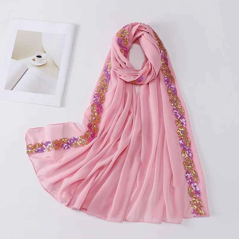 Chiffon Hijab Scarf Turban – Sequins Headwrap & Veil for Muslim Women, Fashionable Islamic Headband