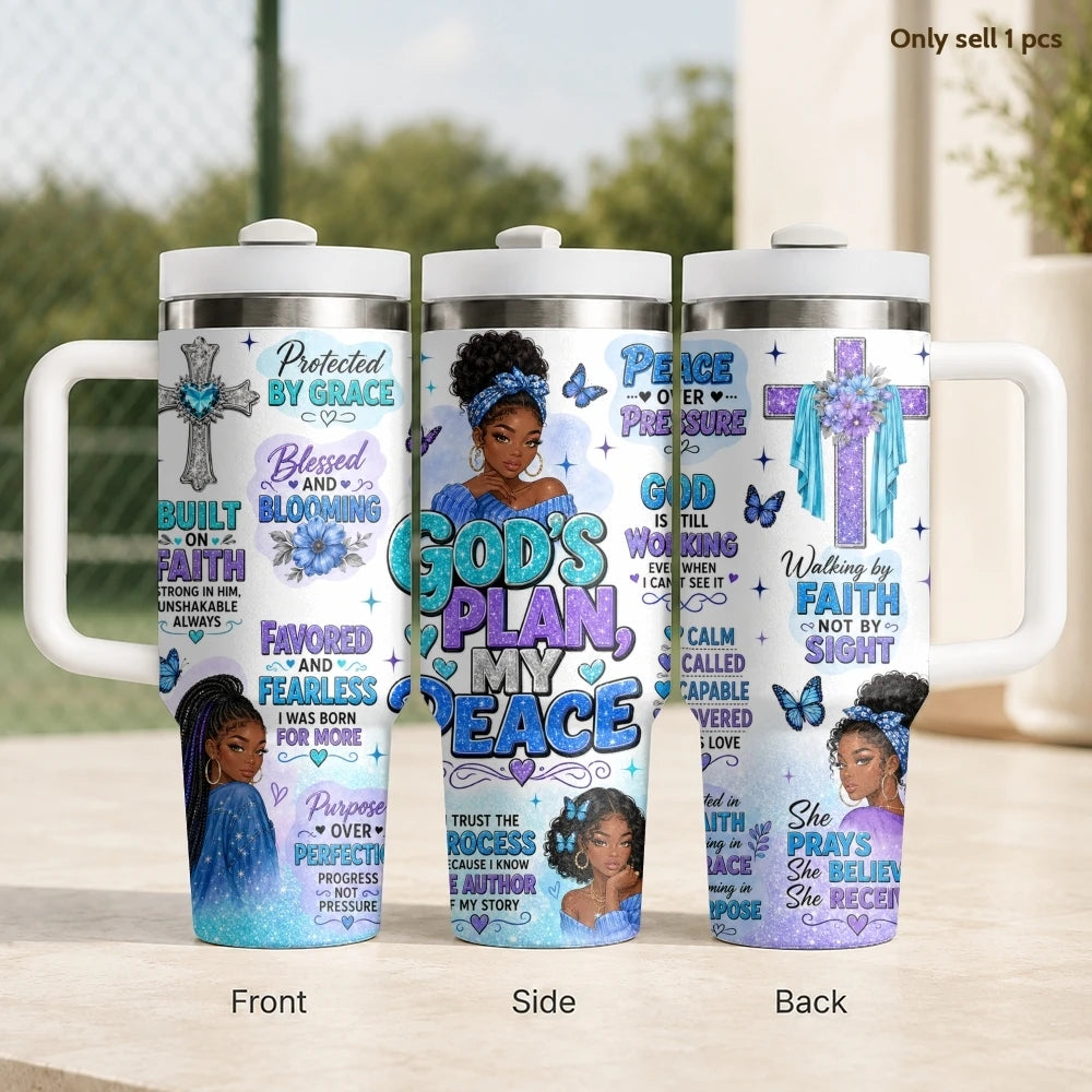 40oz Godly Black Woman Tumbler – Faith Quote Stainless Steel Travel Mug