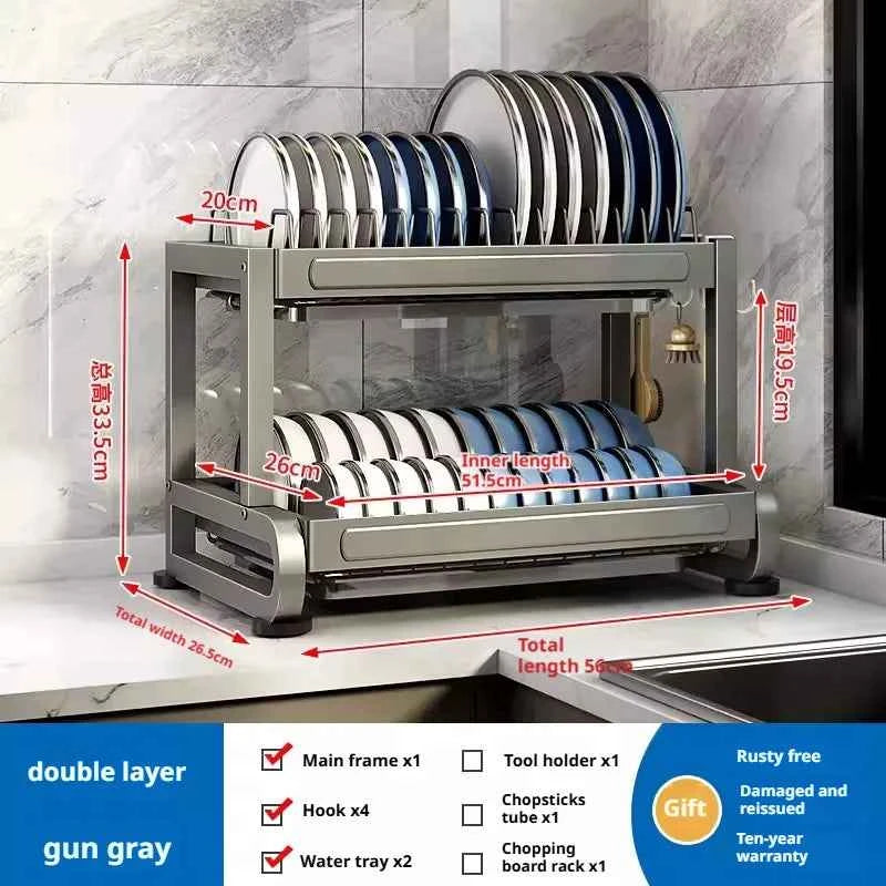 Kitchen Dish Bowl Drainer Storage Rack Countertop Dinnerware Organizer Drain Basket Household Dish Drying Rack Stand Shelf