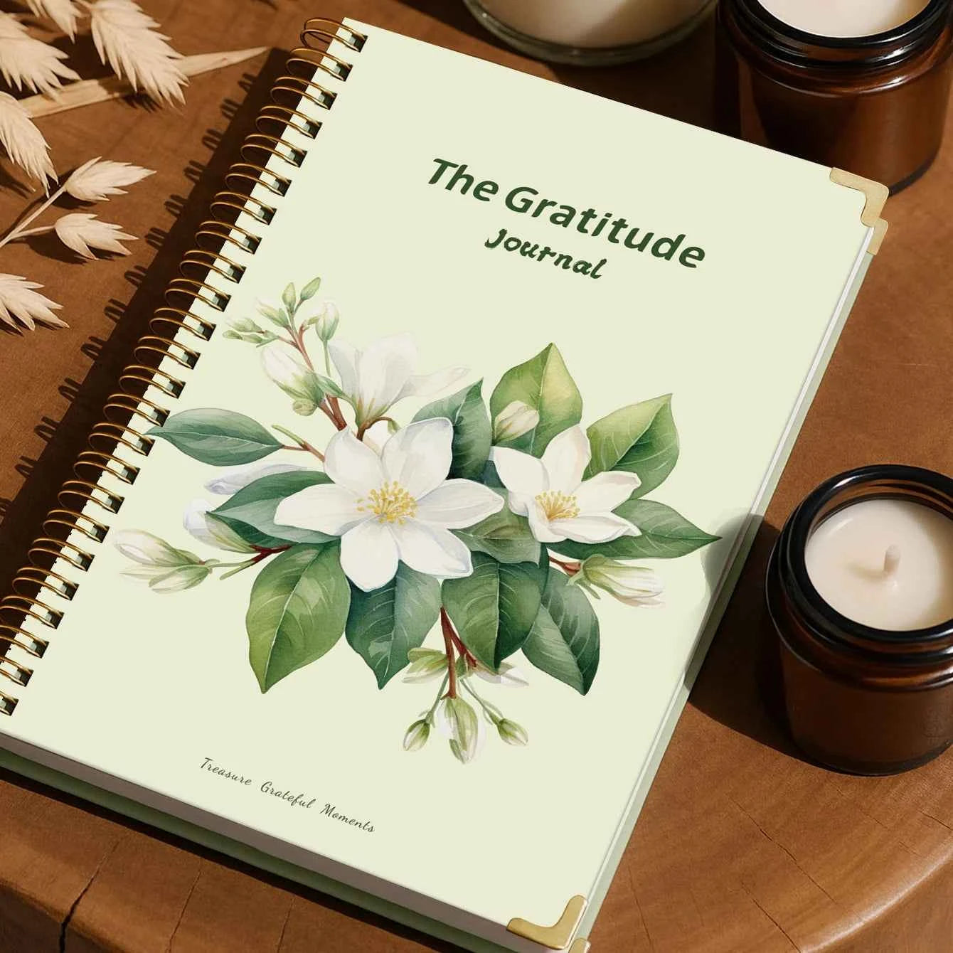 A5 Gratitude Journal, Daily Guided Notebook with Prompts for Thankfulness, Positive Affirmations, Spiral Bound Floral Cover
