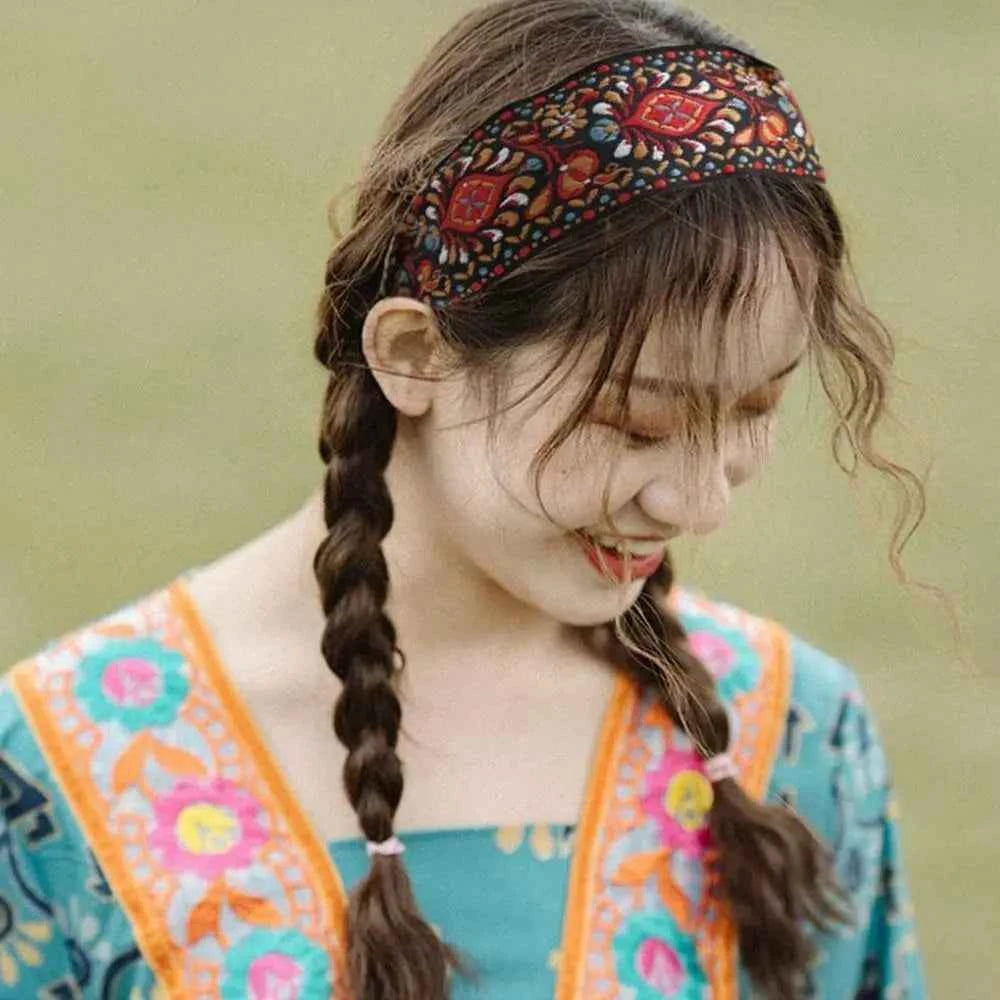 Women Wide Turban Hair Accessories Headwear Embroidered Ribbon Hair Hoop Hairbands Headbands Head Wraps